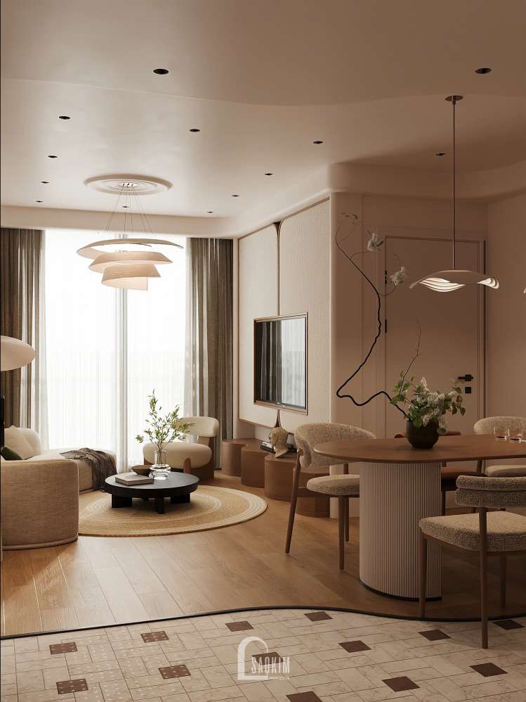 Không gian nội thất phòng khách trong thiết kế chung cư phong cách Modern dự án The Beverly Vinhomes Ocean Park

